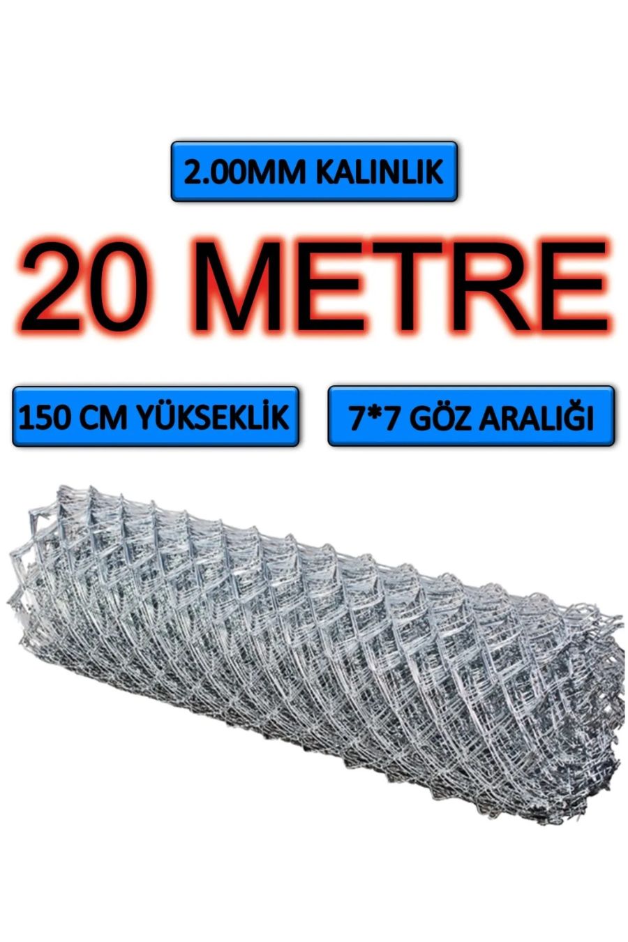 7x7 Cm Göz - 2mm ( 150cm X 20mt ) Çit Teli Galvaniz Helezon Bahce Citi Kafes Teli Örgü Bağ Teli