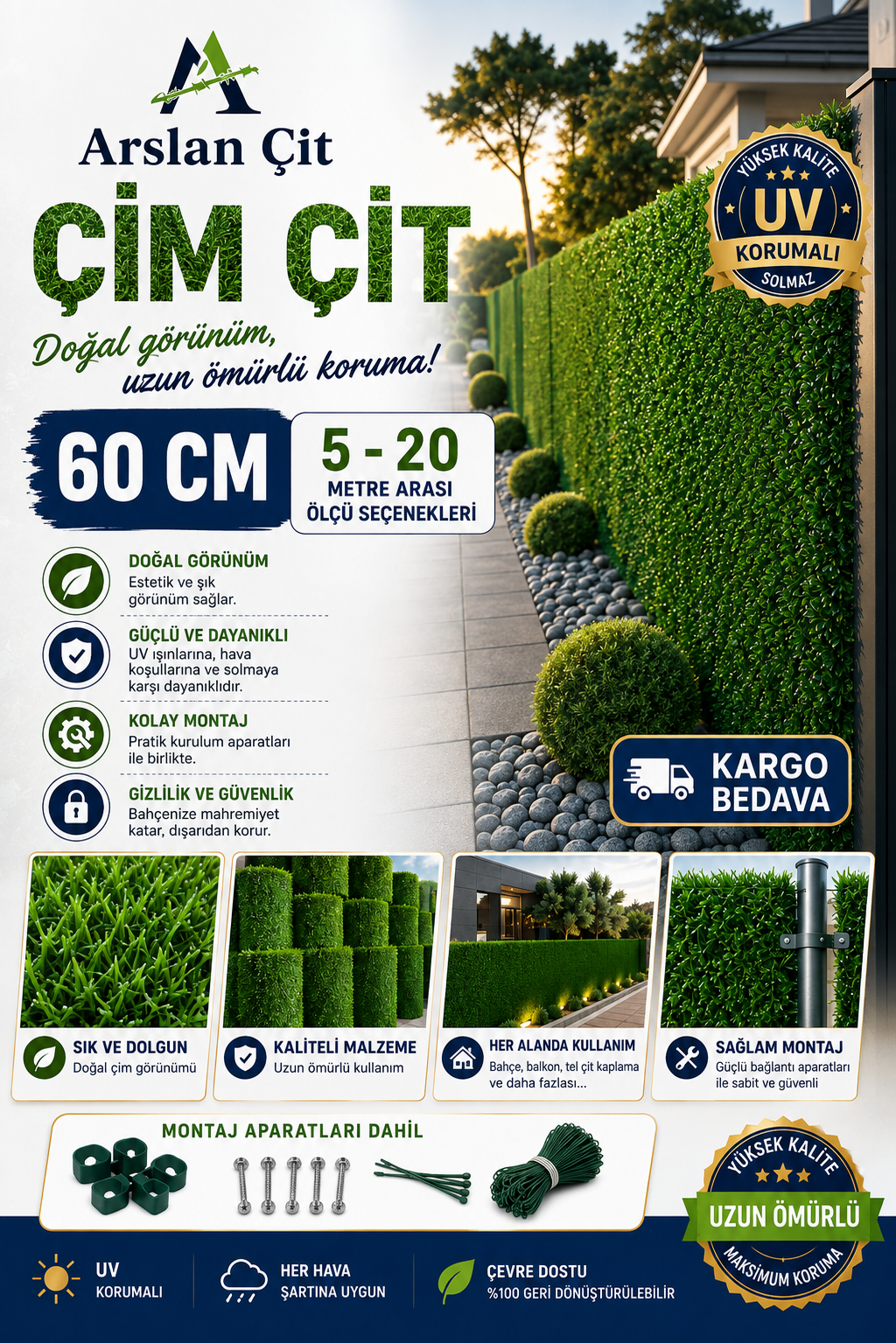 60CM x ( 5M-20M Arası ) Yeşil Çim Çit Örgülü Bahçe Teli Yüksek Kalite Geniş Ölçü Seçenekler