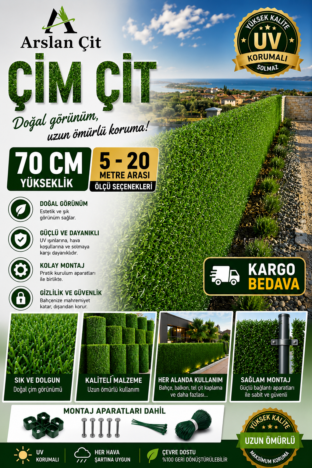70CM x ( 5M-20M Arası ) Yeşil Çim Çit Örgülü Bahçe Teli Yüksek Kalite Geniş Ölçü Seçenekler 25% İNDİRİM