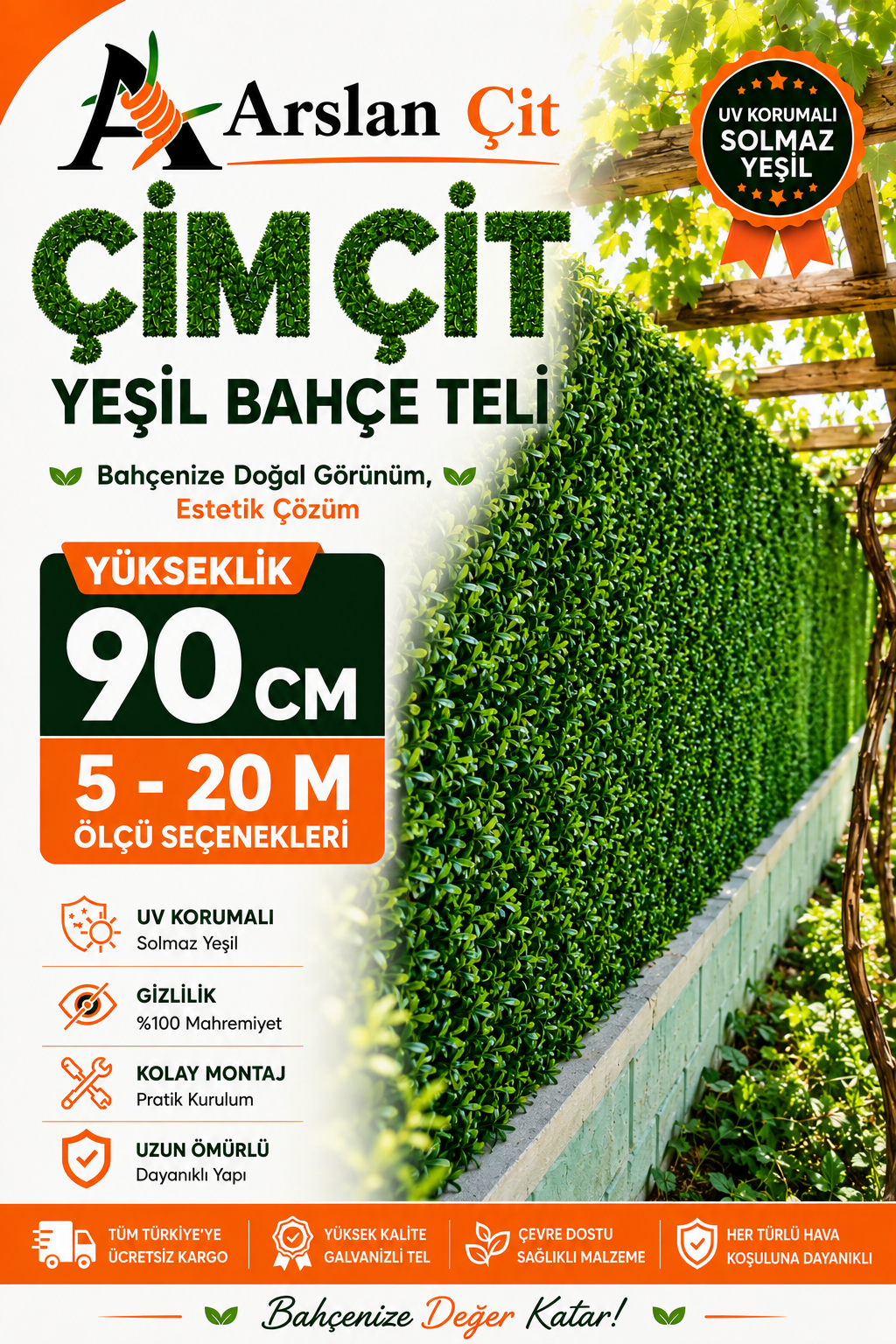 90CM x ( 5M-20M Arası ) Yeşil Çim Çit Örgülü Bahçe Teli Yüksek Kalite Geniş Ölçü Seçenekler