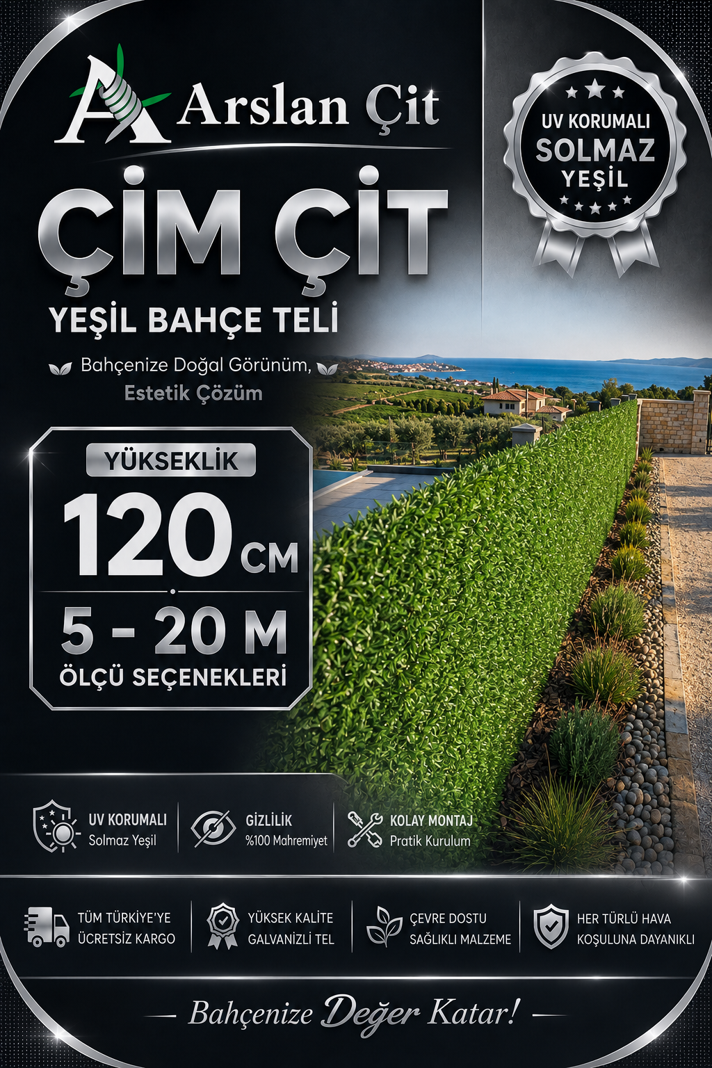 120CM x ( 5M-20M Arası ) Yeşil Çim Çit Örgülü Bahçe Teli Yüksek Kalite Geniş Ölçü Seçenekler