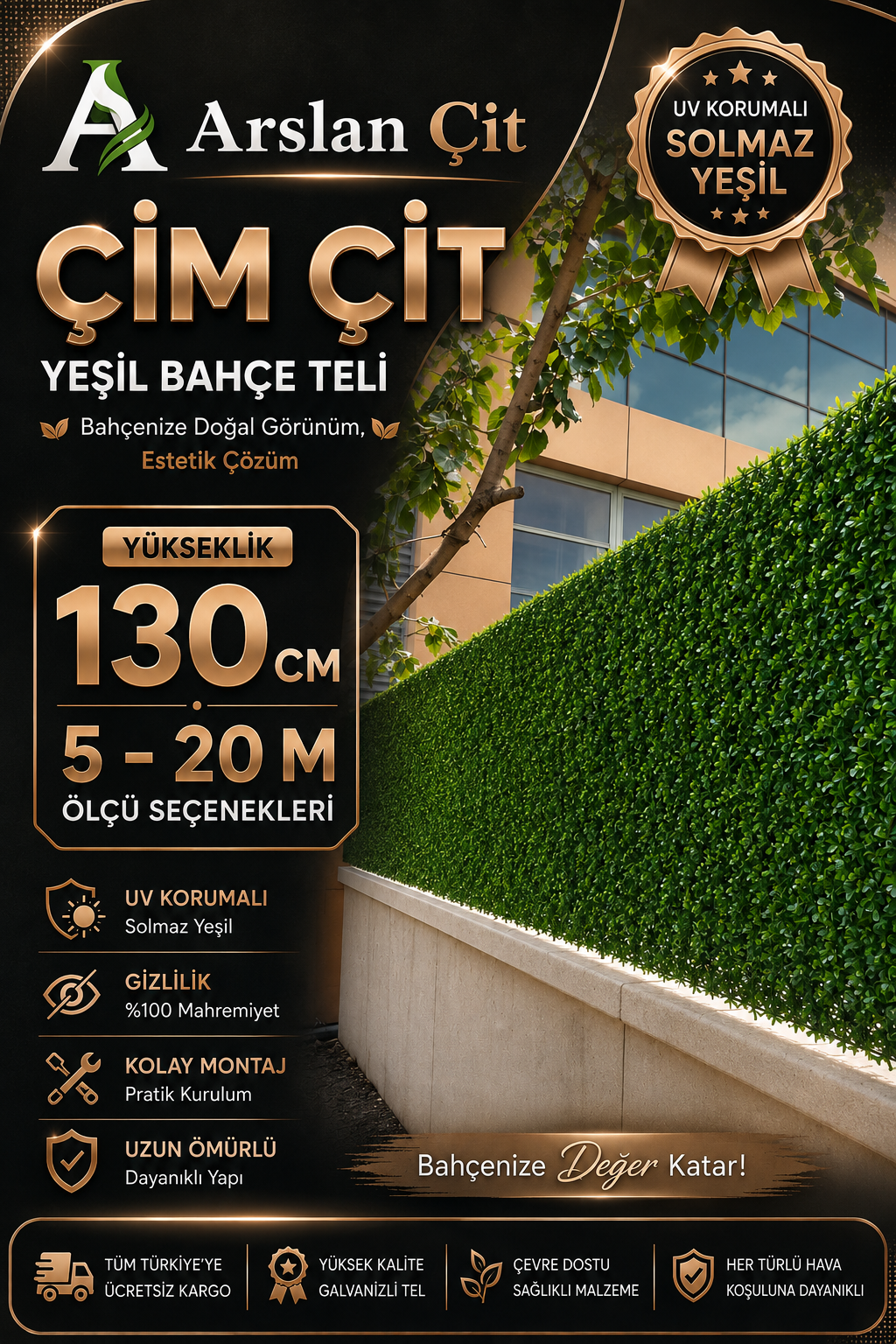 130CM x ( 5M-20M Arası ) Yeşil Çim Çit Örgülü Bahçe Teli Yüksek Kalite Geniş Ölçü Seçenekler