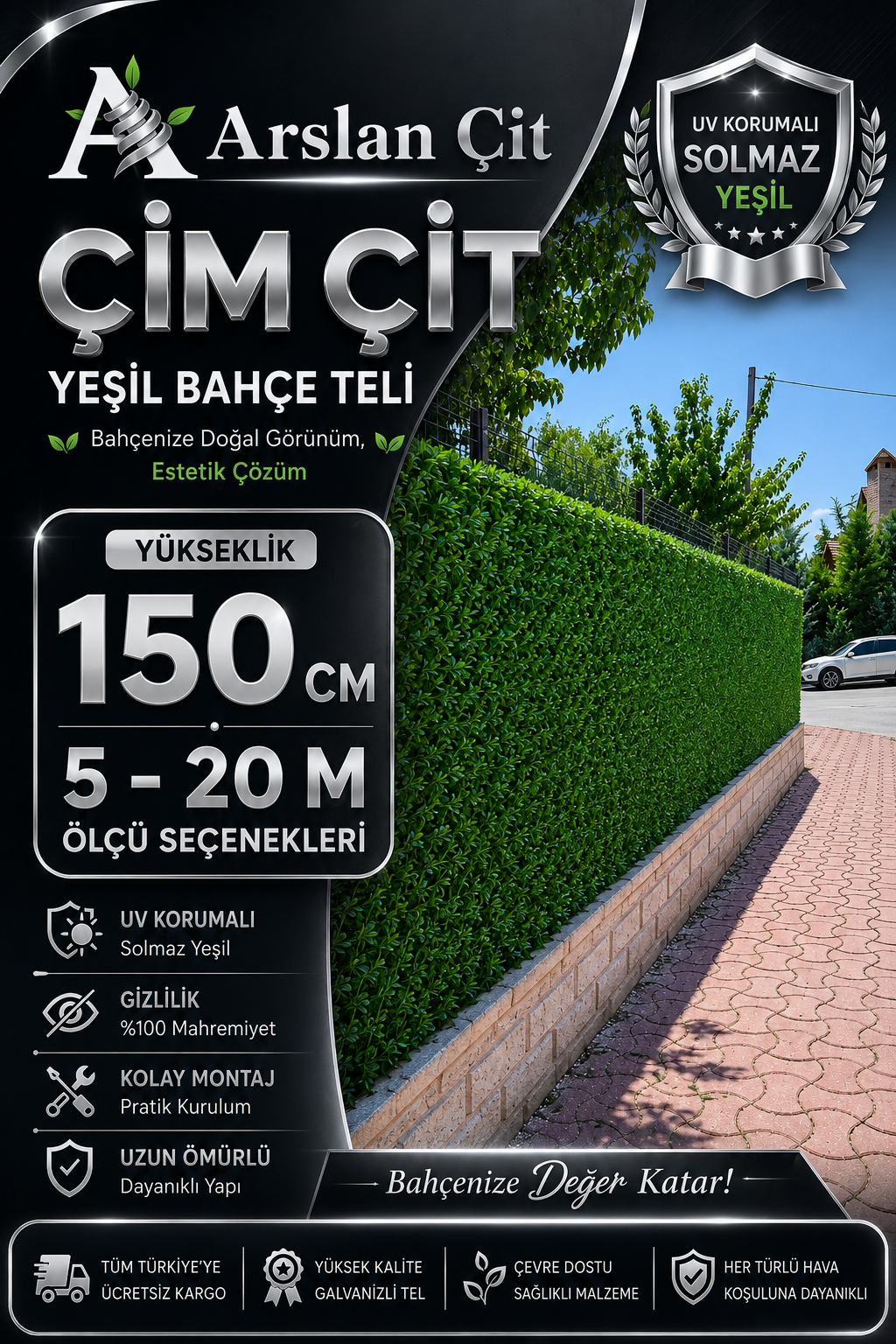 150CM x ( 5M-20M Arası ) Yeşil Çim Çit Örgülü Bahçe Teli Yüksek Kalite Geniş Ölçü Seçenekler