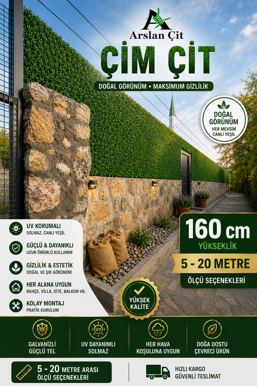 160CM x ( 5M-20M Arası ) Yeşil Çim Çit Örgülü Bahçe Teli Yüksek Kalite Geniş Ölçü Seçenekler