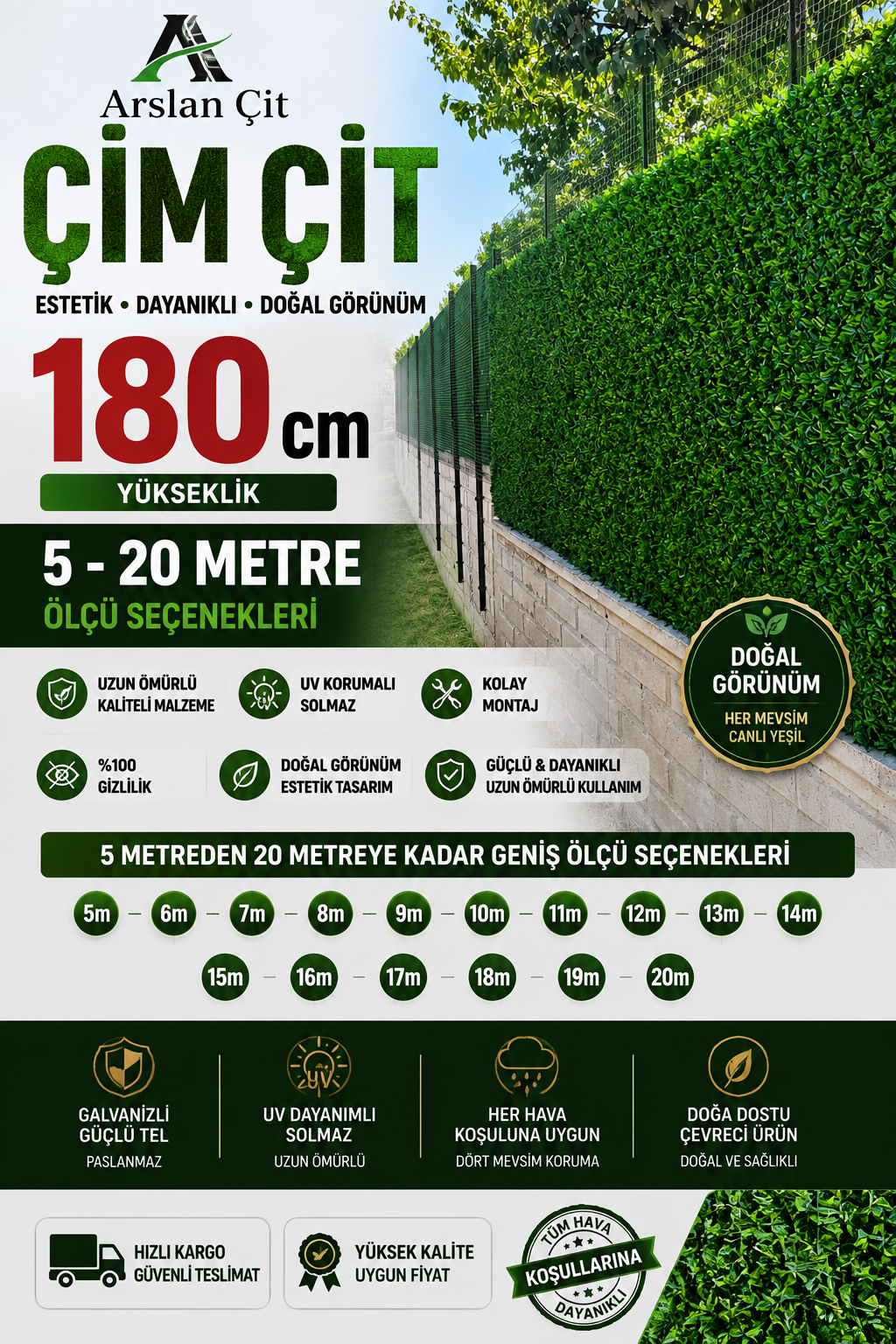 180CM x ( 5M-20M Arası ) Yeşil Çim Çit Örgülü Bahçe Teli Yüksek Kalite Geniş Ölçü Seçenekler