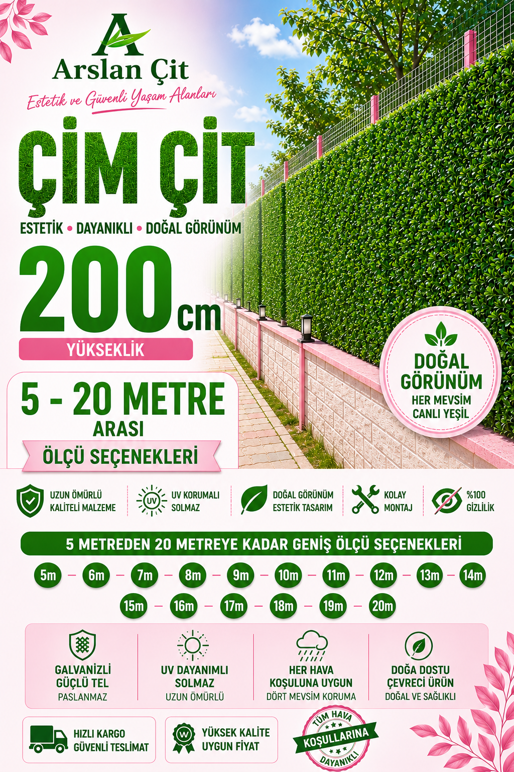 200CM x ( 5M-20M Arası ) Yeşil Çim Çit Örgülü Bahçe Teli Yüksek Kalite Geniş Ölçü Seçenekler